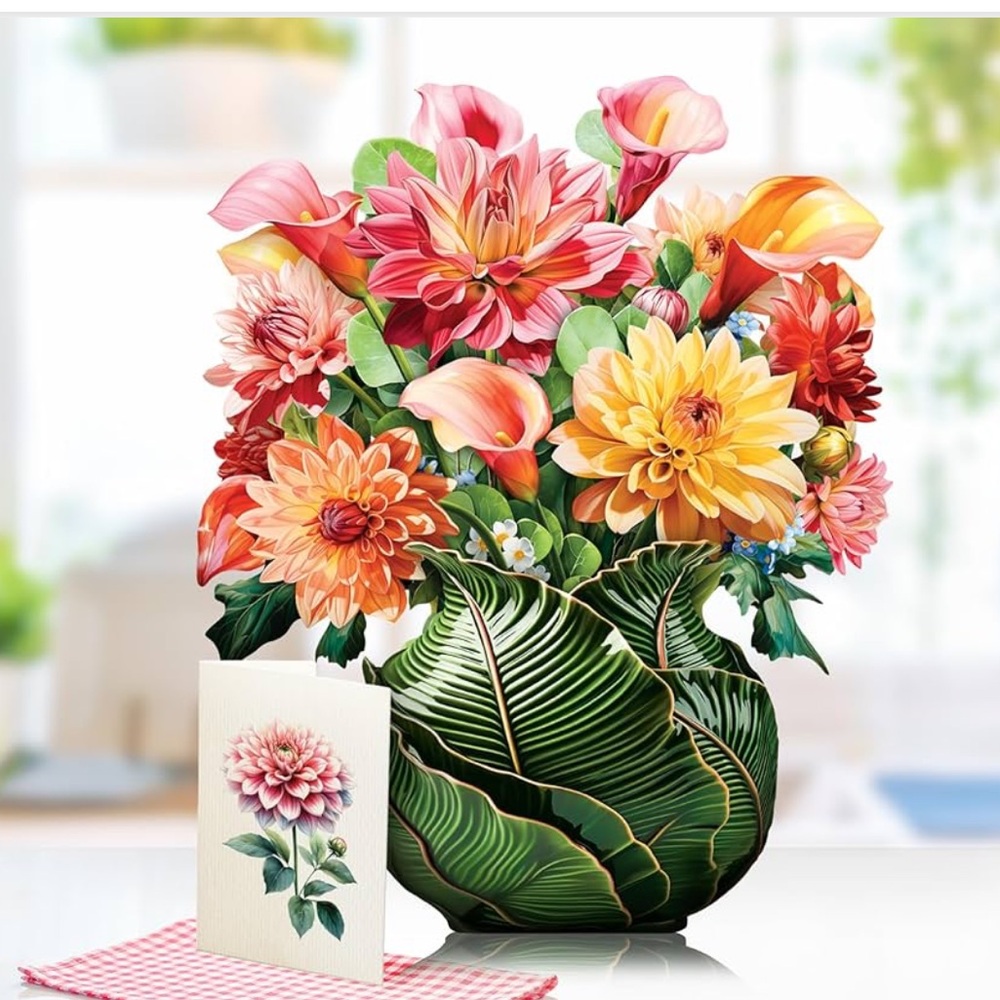 Paper pop up flower dahlia bouquet  with Notecard All Occasions NIP